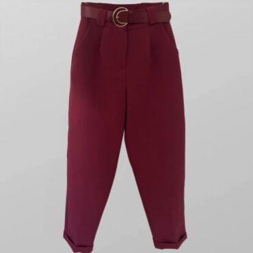 עם טיקט! מכנסיים מחויטים גזרה גבוהה בצבע בורדו/סגול עם חגורה! מידה S היקף מותן - 75 ס״מ