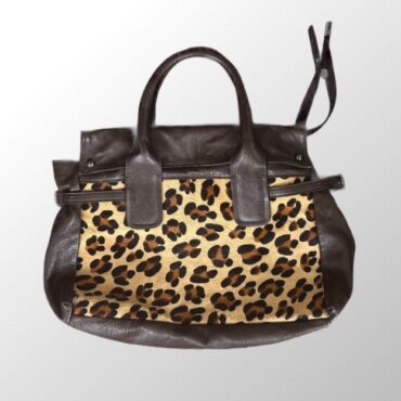 תיק עור איטלקי חום מנומר בשילוב פרווה