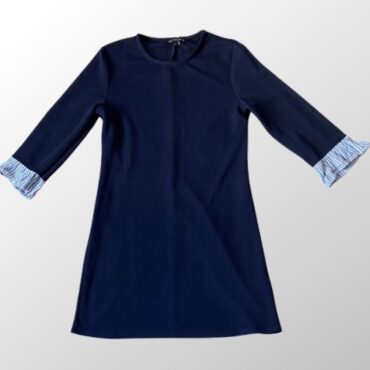 שמלת מיני אלגנטית! צבע כחול! לייקרה בשילוב בד אריג מפוספס בשרוולים! מידה L Twentyfourseven