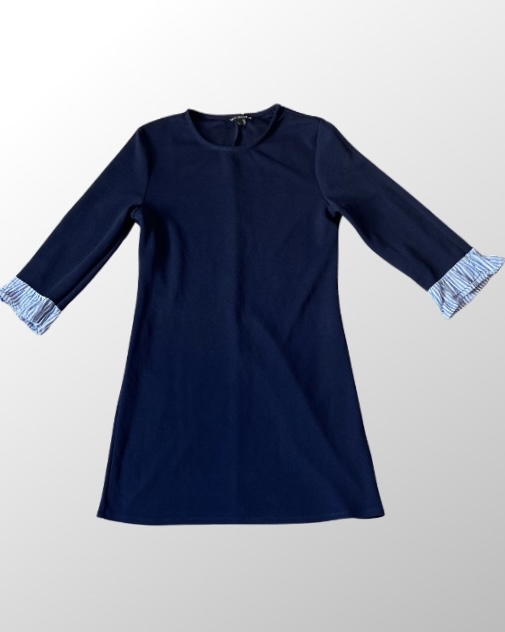 שמלת מיני אלגנטית! צבע כחול! לייקרה בשילוב בד אריג מפוספס בשרוולים! מידה L Twentyfourseven