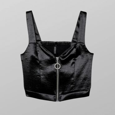 עם טיקט! חולצת סאטן קרופ סטייל מחוך חדש! עם רוכסן קדמי! S H&M