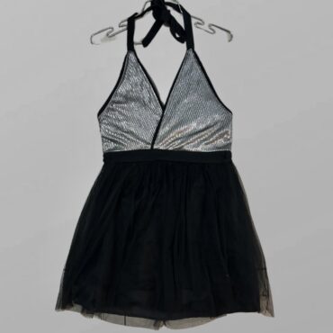 עם טיקט! שמלת ערב קולר בשילוב כסף וטול! מידה M Luxxel