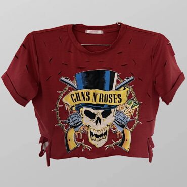 טישרט קרופ בצבע אדום חמרה מודפסת עם חירורים! ״מסדרון״ s