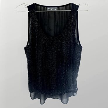 גופייה ערב מחורזת שיפון שקוף מאחורה! חדשה! צבע שחור! מידה S-M Yucca