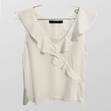 חולצה אלגנטית ללא שרוול בשילוב מלמלה עדינה! צבע לבן! מידה M Zara