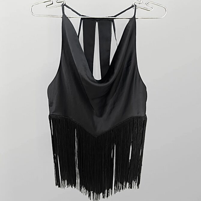 גופיית סאטן חדשה בשילוב פרנזים  Zara מידה XS