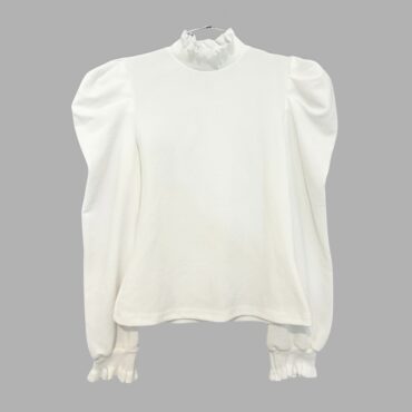 חדש ללא טיקט! חולצה לבנה אלגנטית לייקרה עם שרוולים תפוחים וצווארון גבוה מידה M