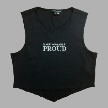 ZARA מידה M גופיה שחורה לייקרה  עם כיתוב רקמה ושפיץ בסיומת מצב חדש