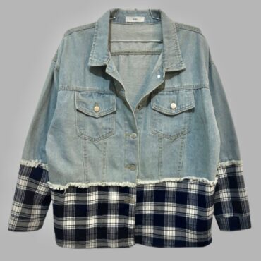 Adika מידה OneSize חולצת ג׳קט ג׳ינס קליל חצי חצי בשילוב פלנל משבצות שחור/לבן! מצב מצויין!