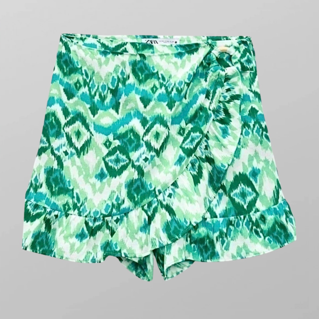 מכנס חצאית אריג מודפסת בצבע ירוק! גזרה גבוהה! XS Zara