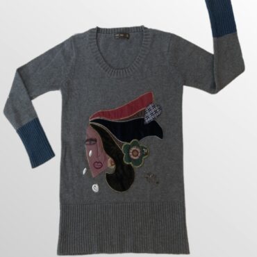 סריג Zara אפור עם אפליקציית וחרוזים! טיפה ארוך! לא אוברסייז