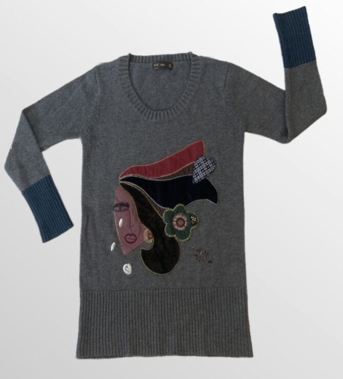 סריג Zara אפור עם אפליקציית וחרוזים! טיפה ארוך! לא אוברסייז