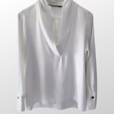 חולצה אלגנטית נשפכת עם צווארון V וכיווצים (אוברסייז)