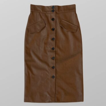 חצאית מידי דמוי עור H&M בצבע חום בשילוב כפתורים! היקף מותן 74 ס״מ