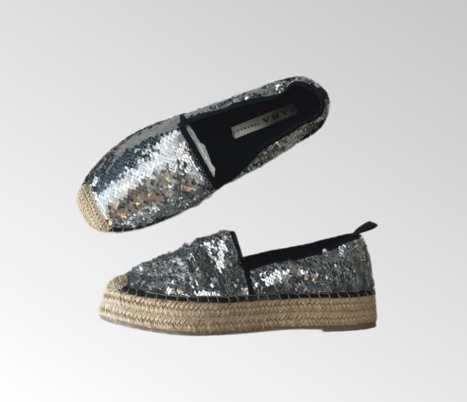 נעלי פאייטים Zara מידה 40 בשילוב פלטפורמה ראטן! מצב חדש לגמרי
