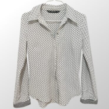 חולצה אלגנטית ZARA בהדפס משבצות שחור/לבן מידה 34