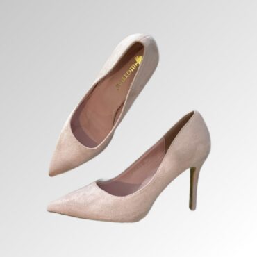 חדשות! נעלי עקב שפיץ דמוי זאמש בצבע ורוד בהיר מידה 40