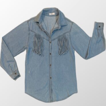 חולצת ג׳ינס אוברסייז Adika מכופתרת בשילוב פרנזים