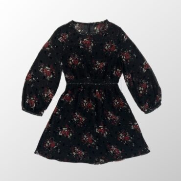 שמלת מיני ZARA שיפון פרחונית בשילוב ניטים במיתן ובשרוולים