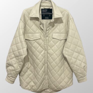 מעיל דמוי עור Stradivarius אוברסייז בטקסטורת משבצות! בצבע בז! מידה M