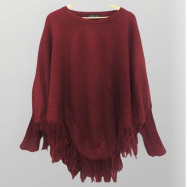 פונצ׳ו איכותי בשילוב פרנזים צבע בורדו של ״יהלי לוי״