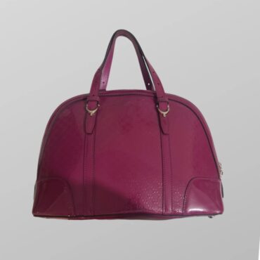 תיק ורוד סגלגל מבריק גוצי (רפליקה) דמוי עור מוטבע עם הלוגו של גוצ׳י