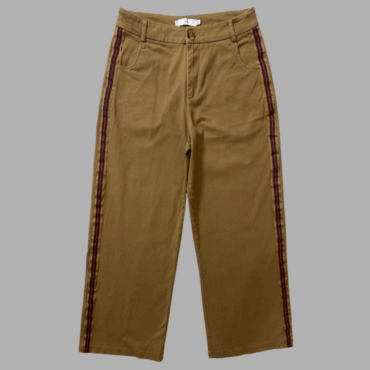 Adika מידה M מכנסיים חומים בגזרה ישרה וגבוהה פסים בצדדים היקף מותן – 81-86