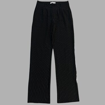 Adika מידה M מכנסיים שחורים אלגנטיים בגזרה ישרה הדפס פסים היקף מותן –83