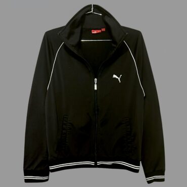 Puma מידה S ג׳קט שחור קלאסי עם פסים ולוגו בלבן