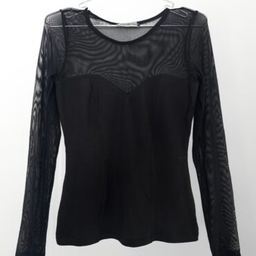 חולצת ערב לייקרה בסגנון סטרפלס מובנה ושיפון! צבע שחור Secret design מידה M