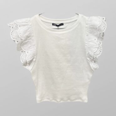 עם טיקט! חולצת קרופ עם שרוולי קרושה Zara מידה S