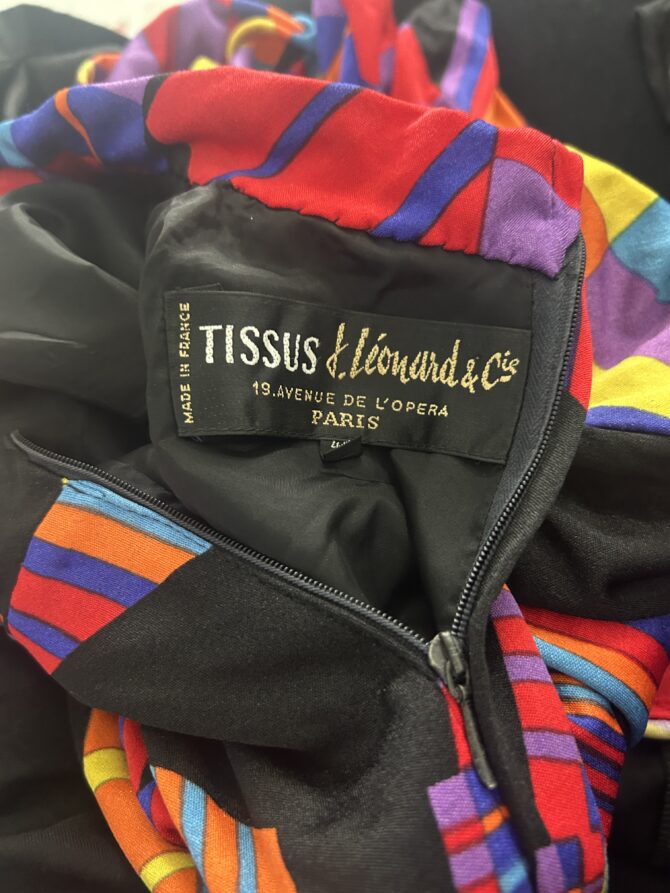 ⁦שמלת מידי וינטג׳ צבעונית ׳70 TISSUS LEONARD PARIS מידה 44⁩ – תמונה ⁦4⁩