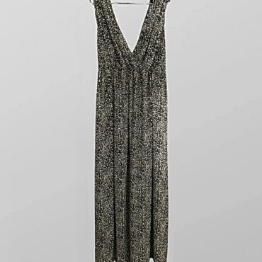 שמלת מקסי מנומרת שיפון מחשוף עמוק גומי במותן Hm מידה 44