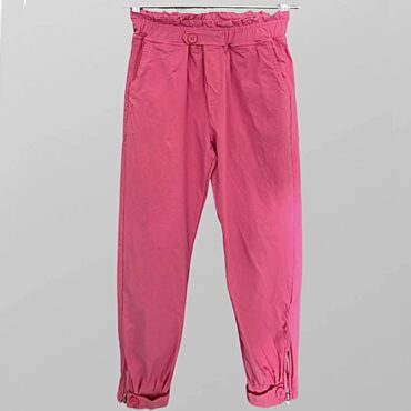 מכנסיים ורודים בגזרה גבוהה לייקרה עם גומי במותן עם סגירה מתכווננת בסיומת מידה S