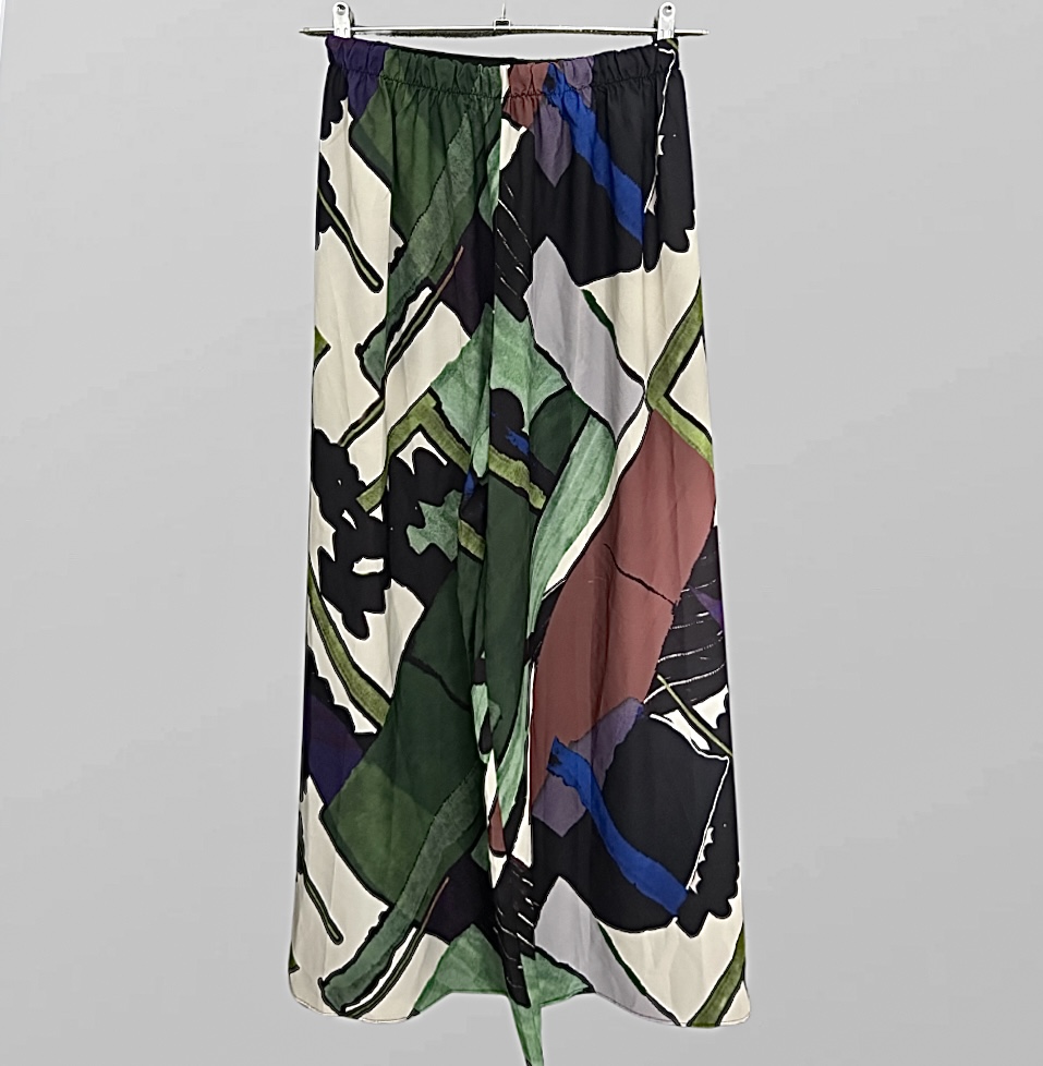 מכנסיים רחבים מודפסים בגזרה גבוהה עם גומי במותן  Galita מידה L