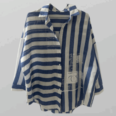 חולצה מכופתרת אוברסייז במרקם פשתן (תערובת כותנה) מידה M