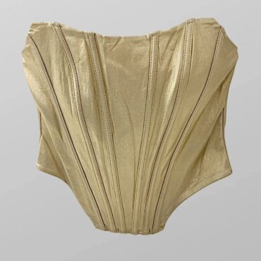 עם טיקט! מחוך מטאלי בצבע שמפניה זהב לייקרה עם קרסים