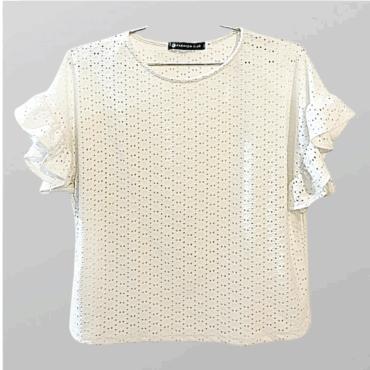 חולצה לבנה חירורים רומנטית עם שרוולי מלמלה מידה M