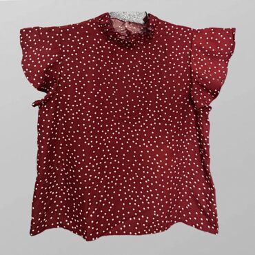 חולצה אלגנטית אדומה עם נקודות בגזרה נשפכת מידה L