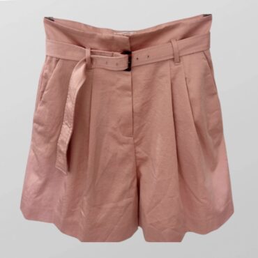 מכנסי ברמודה ורודים אלגנטיים בגזרה גבוהה מידה L Mango עם חגורה