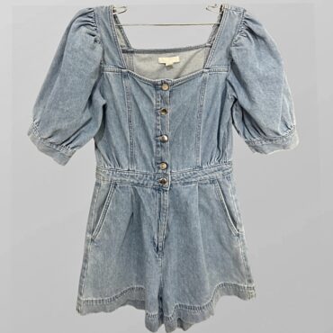 אוברול ג׳ינס קצר עם שרוולים תפוחים עם מפתח מרובה וכפתורים מידה S Zara