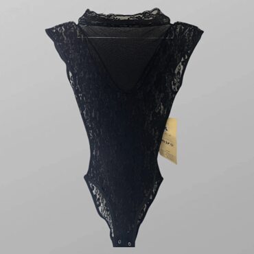 עם טיקט! בגד גוף תחרה Jack Cuba עם צווארון גבוה בשילוב שיפון מידה