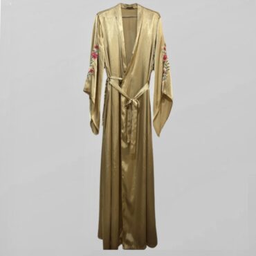 חלוק קימונו מוזהב בסגנון רטרו עם רקמות בשרוולים מידה L-XL