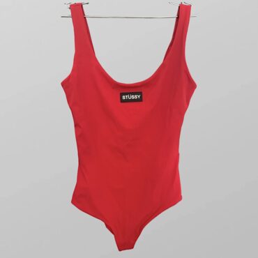 בגד גוף/ים אדום לייקרה מחטב מעוצב מידה S