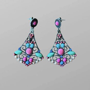 עגילי וינטג׳ כסף צבעוניות משובצות אבנים