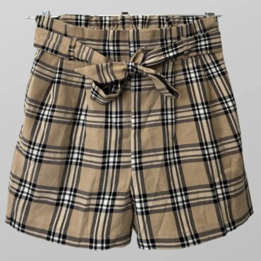 מכנסי ברמודה אלגנטים גזרה גבוהה בהדפס משובץ מידה M של Stradiwarius