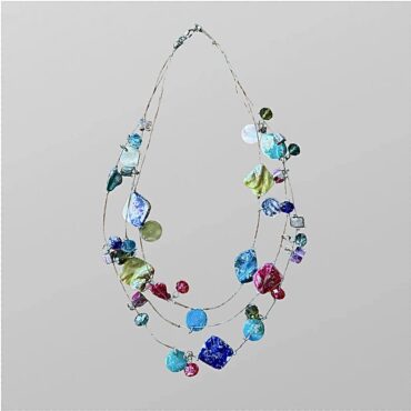 שרשרת אבנים שטוחים וצבעוניים משולבת 2 שרשראות