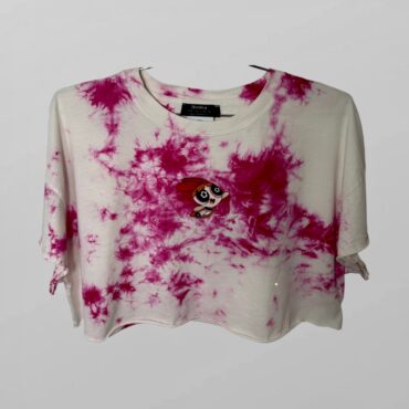Bershka טישרט קרופ ורודה טאי דאי אוברסייז עם רקמה מידה L