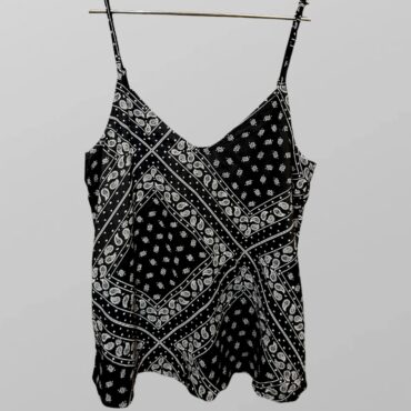 H&M גופיית בנדנה שחור לבן עם כתפיות מתכווננות S