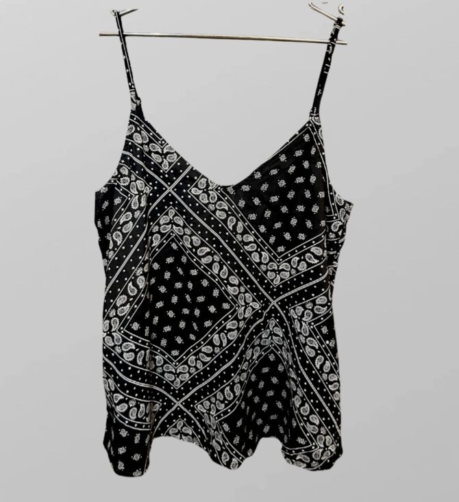H&M גופיית בנדנה שחור לבן עם כתפיות מתכווננות S